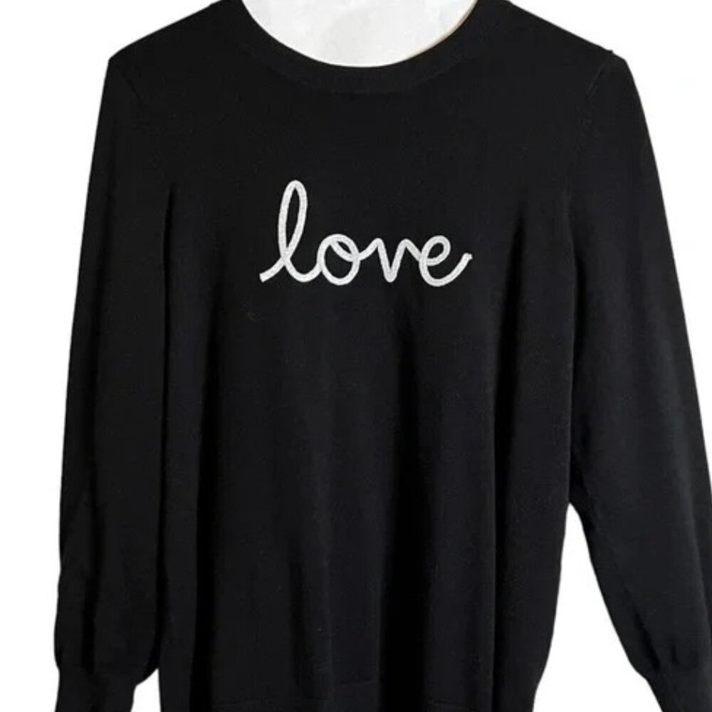 Marbled Black Sparkling Silver Love Sweater Long Sleeve - Picture 2 of 3